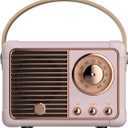 Dosmix Retro Bluetooth Speaker, Vintage Decor, Small Wireless Bluetooth Speaker, Cute Old Fashion Style for Kitchen Desk Bedroom Office Outdoor Accessories for Android/iOS Devices (Pink)