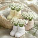 Chicingyou 3 Set Baby Shower Table Decorations Crochet Knitted Baby Booties Bulk with Dried Pampas Grass Bouquet Boho Table Centerpieces Gender Reveal Party Decor