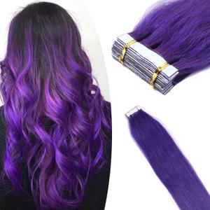 Hair Extensions Tape in Seamless Skin Weft Remy Human Hair (16Inch 10Pcs, Purple)