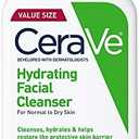 CeraVe Hydrating Facial Cleanser, Moisturizing Face Wash For Dry Skin, Hyaluronic Acid + Ceramides + Glycerin, Hydrating Cleanser For Normal To Dry Skin, National Eczema Association Certified 01/09