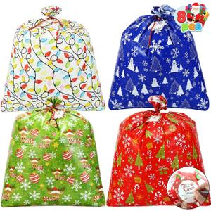 JOYIN 8 PCs Christmas Jumbo Gift Bags Heavy Duty 36 x 44 with Gift Tags for Large Gifts, Big Xmas Bag for Christmas Season, Gift Giving, Holiday Presents or Decorations