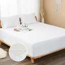 HOMTEC 100% Cotton Percale Fitted Sheet Full Size, 8-15" Deep Pocket Cooling Bottom Sheet, Breathable Soft & Crisp Fitted Sheet Only with 4 Corner Straps (Full, White)