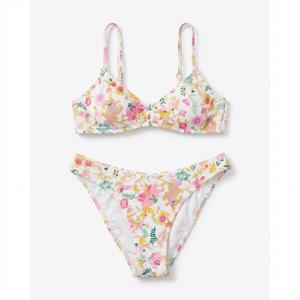 Verdusa Women's 2 Piece Floral Bikini Set Twist Front Self Tie Summer Bathing Suit Pink Small