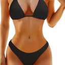 Women Two Piece Bikini Set - Sexy Halter Triangle Bikini Top with High Cut Cheeky Bikini Bottom Swimsuits (Small, Black)