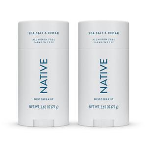 Native Deodorant Contains Naturally Derived Ingredients, 72 Hour Odor Control, Deodorant for Women and Men, Aluminum Free, Sea Salt & Cedar 2.3 oz (Pack of 2)