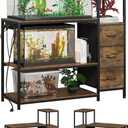 20 Gallon Aquarium Stand with Power Outlets Fish Tank Stand with 3 Drawers Metal Frame Heavy Duty Reptile Tank Stand with 3-Tier Storage Shelves,Left/Right Assembly, Adjustment Height (Brown)