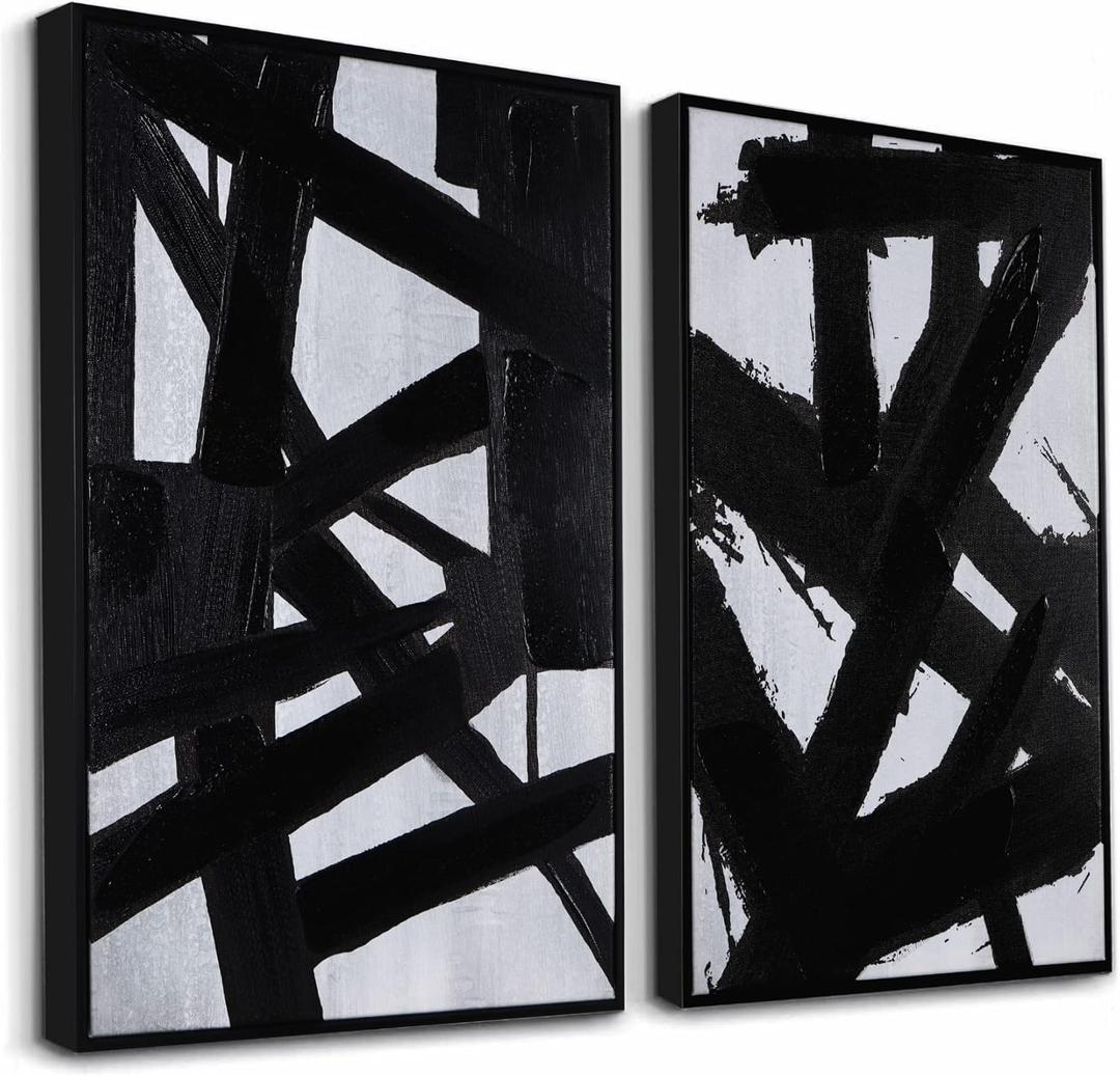 Zessonic Black And White Abstract Wall Art - Black Painting Stroke Graffiti Artwork for Living Room, Bedroom, Office Decor,16" x 24" x 2 (16" x 24" x 2 Panels Framed)