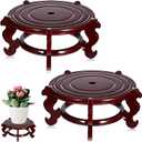 Geetery 2 Pcs 4 to 12 in Wooden Plant Stands Indoor Chinese Oriental Plant Stand for Vase Fishbowl Flower Pot Lamp Redwood Base Vintage Display Rack Decor(10 Inch)