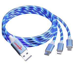 Multifunction 3 in 1 Glowing LED Light Charging Cables,Flowing Luminous Micro USB Type C PD Phone Accessories Charge Cord 3A Fast Charging Cord for Car,Home,Office,Travel (3.3ft-1pcs)