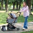Dog Stroller for Max 45 lbs Dogs - 3 in 1 Pet Stroller with Detachable Storage Basket 4 All-Terrain Rubber Wheels Pull Rod Durable Travel Carrier for Medium Dogs 2 Small Cats (Grey)