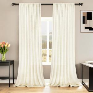 HESTIA White Linen Back Tab Curtains 96 Inches Long Light Filtering Rod Pocket Curtain 2 Panels Semi Sheer with Privacy Farmhouse Boho Drapes for Living Room Bedroom (52" W x 96" L)