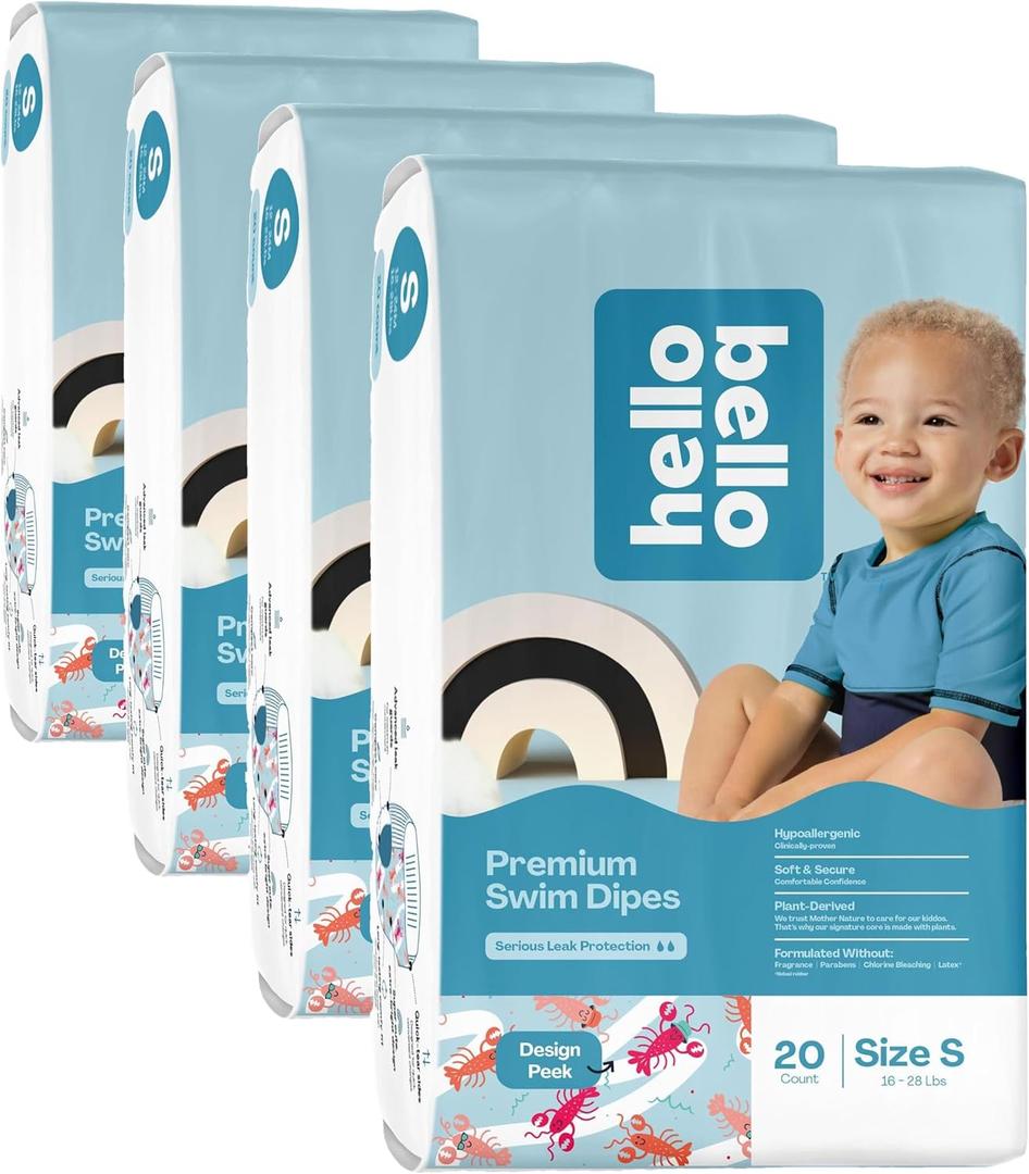 Hello Bello Premium Swim Diapers, Size S (16-28 lbs), Cute Extra-Bright Lobster Designs, 20 Count Jumbo Pack (Pack of 4)