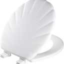 Mayfair Sculptured Shell Toilet Seat, Easy Clean Hinges with Durable Wood Seat, Made in USA, Round, White
