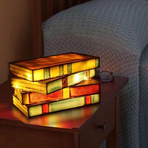 Resin Stained Stacked Books Lamp Resin Stained Book Table Lamp Handcrafted Resin Nightstand Desk Lamps, Vintage Table Lamps for Living Room, Bedroom, Office Decoration Lights