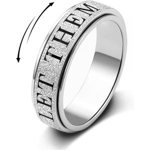 Fidget Toys Adults Anxiety Ring for Women: Fidget Spinner Cute Let Them Symbol Thumb Ring Stainless Steel Silver Size 8 (Silver-LET Them, 8)