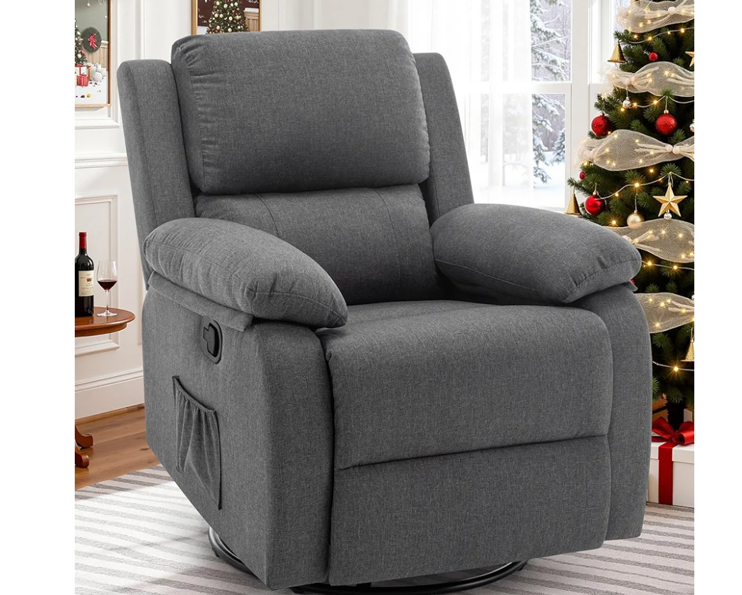 Recliner Chair, 360 Swivel Rocker Chair for Adults, Small Rocking Recliner for Small Spaces, Upholstered Fabric Glider Recliner Nursery (Swivel Rocker Recliner, black