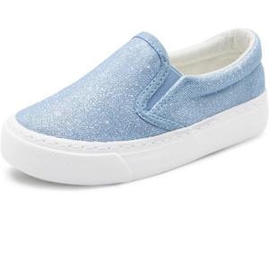 Toandon Toddler Girls Kids Sparkle Slip On Sneakers Loafers Age 2-10 (Glitter Blue) Size 8