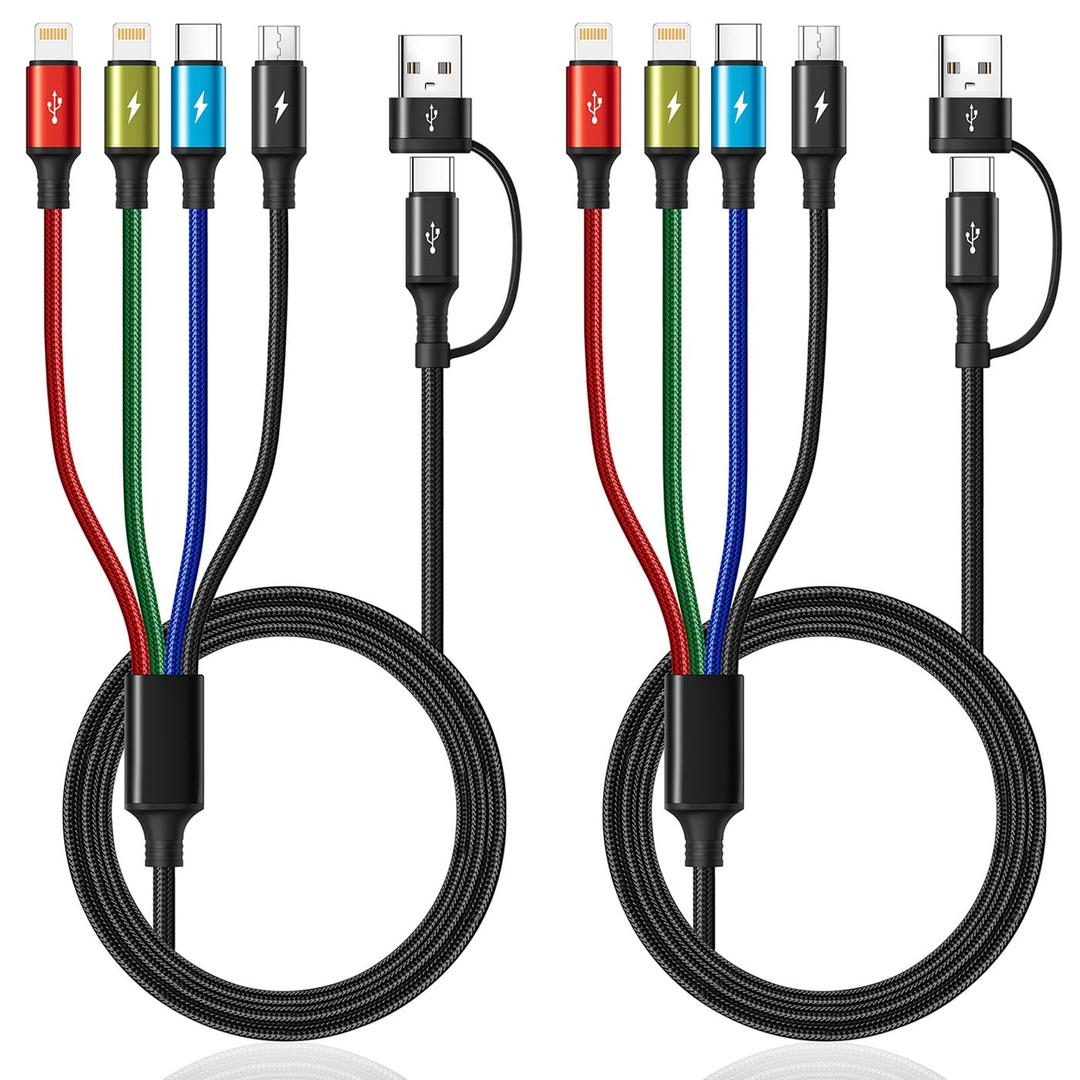 6 in 1 Multi Charging Cable, 2Pack 10Ft USBC Multi Chargers for All Devices Braided USB A/C to Lightning/Type C/Micro USB Ports Universal Charger Cord for iPhone Series/Samsung/Tablets/PS and More