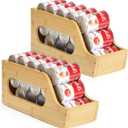 2 Pack Bamboo Can Organizer for Pantry, Soda Can Dispenser Rack Drink Holders Stackable Canned Goods Storage for Pantry Kitchen Cabinet Up To 30 Cans