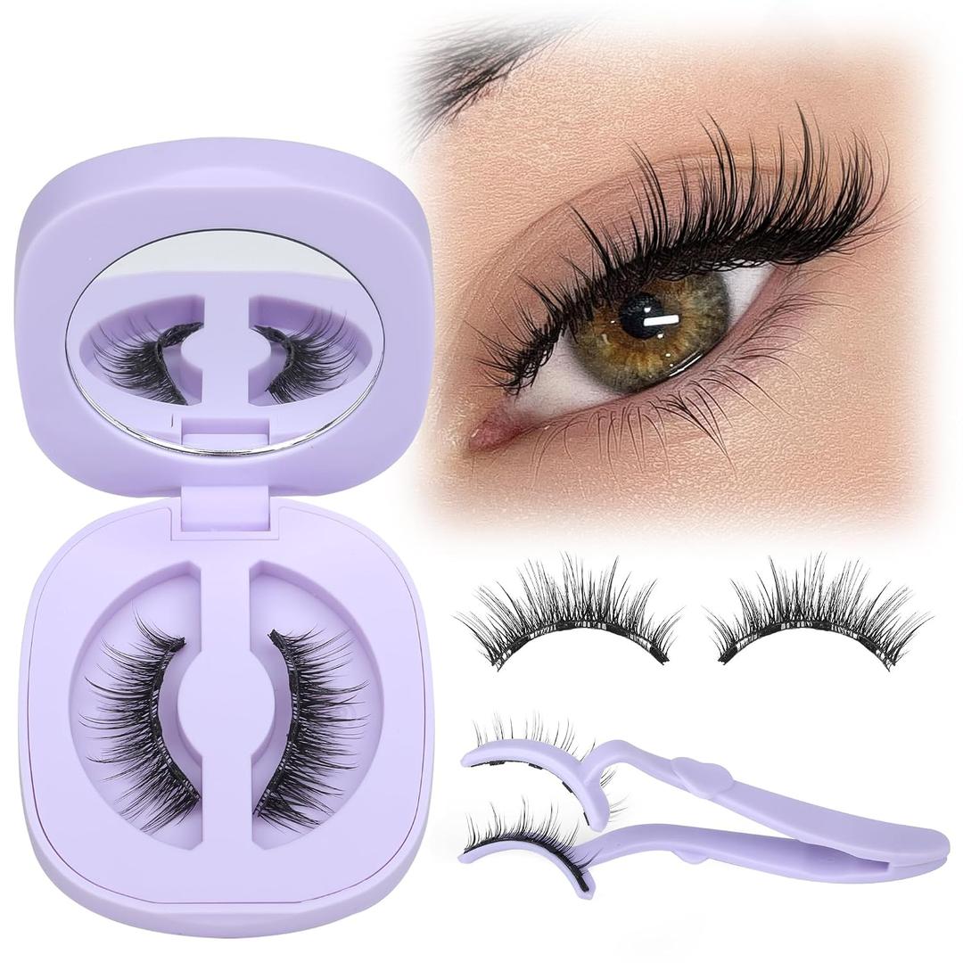 Lanflower Magnetic Eyelashes with Applicator, Mangetic Eyelashes Natural Look, Wispy Magnetic Lashes, No Glue Needed Magnetic Eyelashes, Strong Hold, Reusable, Waterproof, Cat Eye, No Irritation