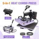 Heat Press Machine 12x15 Inch, 360 Swing Away 5 in 1 Heat Transfer Machine, Multifunctional Heat Transfer Press Machine with 30OZ Tumbler Attachment for Hat/Plate/T-Shirt/Mug, Purple