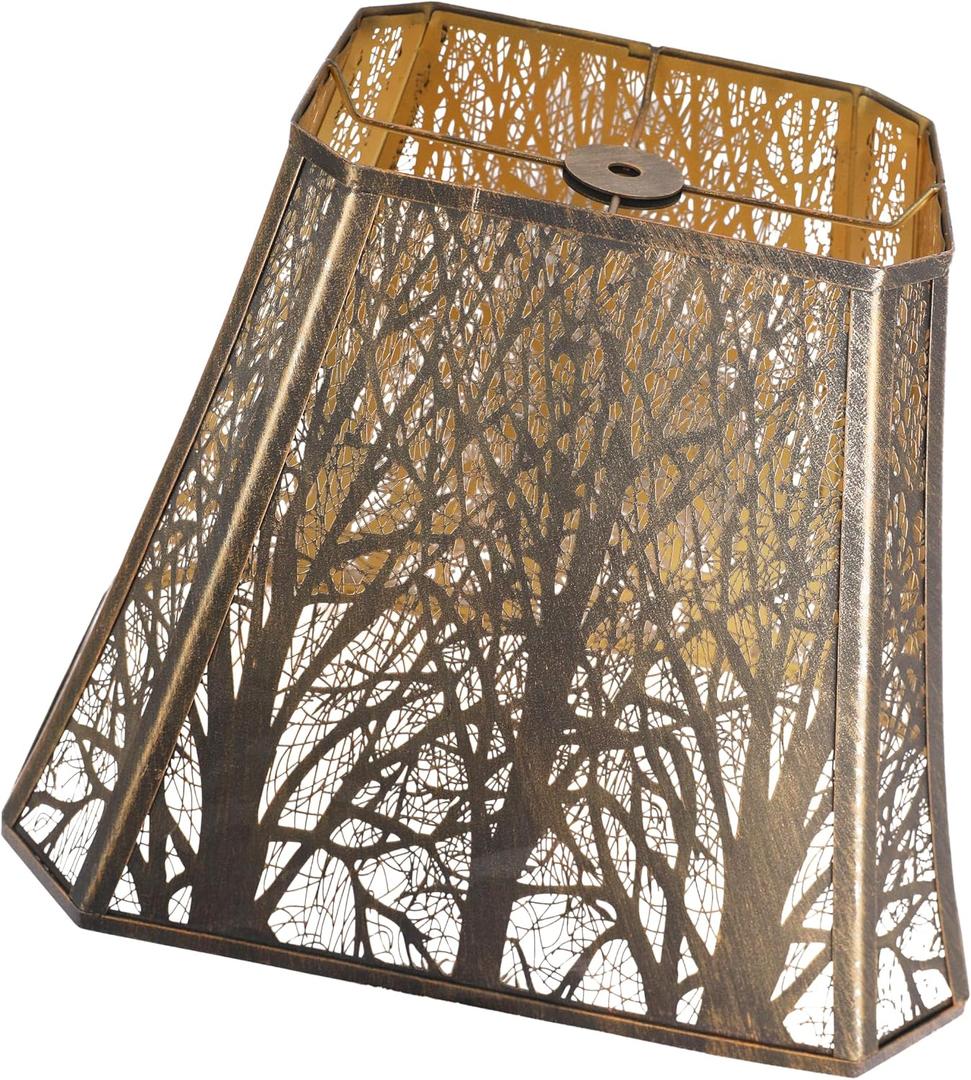 Large sconce lamp shade,metal spider rectangle lamp shade,modern lamp shades,table lamp shade for bedroom or living room (8+6.1)" Top x (13.8+8)" Bottom x 11" Hight,Bronze Gold, 8" top x 14" bottom x 11" high