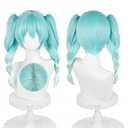 Xingwang Queen Anime Bunny Cosplay Wig with 45cm Pre Braided Pigtails Cyan Gradient Heat Resistant Synthetic Party Wigs for Women Girls