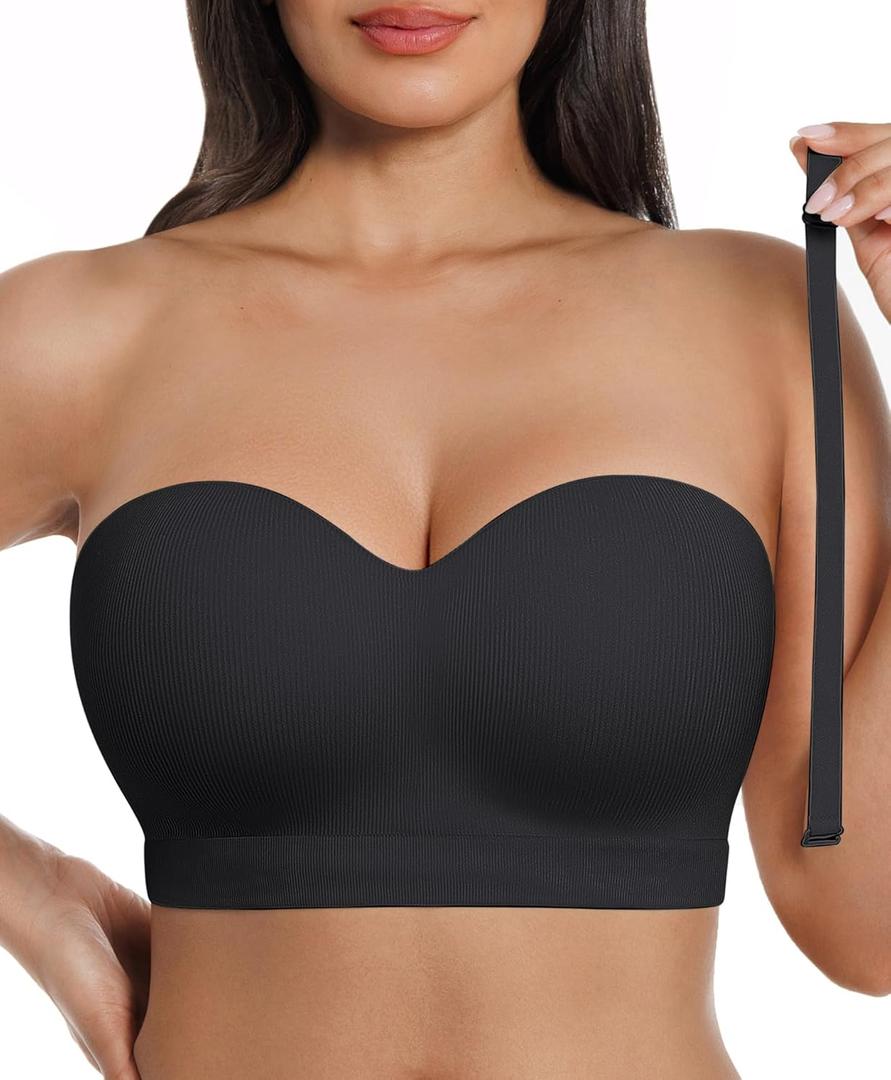 SHAPELLX Strapless Bras for Women Seamless Wireless Bandeau Bra Padded Tube Bra Non-Slip Convertible Bralette, XL