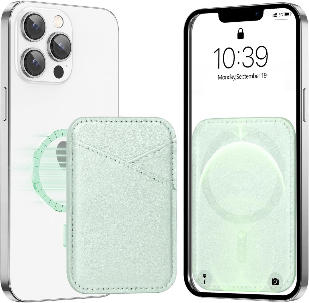 Miroddi for MagSafe Wallet, Strongest Magnetic Card Holder for iPhone 17/16/15/14/13/12 Series, Ultra-Thin Leather Magnetic Phone Wallet with 2 Card Slots, RFID Blocking, No More Falling, Leafy green