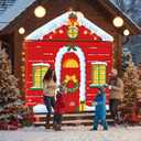 Christmas Door Decoration Santa Workshop Door Cover Christmas Holiday Red House Hanging Backdrop Xmas Porch Banner for Winter Holiday Outdoor Garage Classroom Home Decor