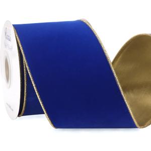 Ribbli Royal Blue Velvet Wired Ribbon 4 Inch Luxury Matte Velvet Christmas Ribbon for Gift Wrapping Christmas Tree Decoration Crafts Wreaths Supplies - 10 Yards