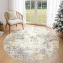 UERMEI 5ft Round Area Rug Living Room Rugs - 5x5 Washable Neutral Modern Abstract Soft Thin Rug Indoor Floor No Slip Rug Carpet for Bedroom Under Dining Table Home Office Decor - Golden Grey