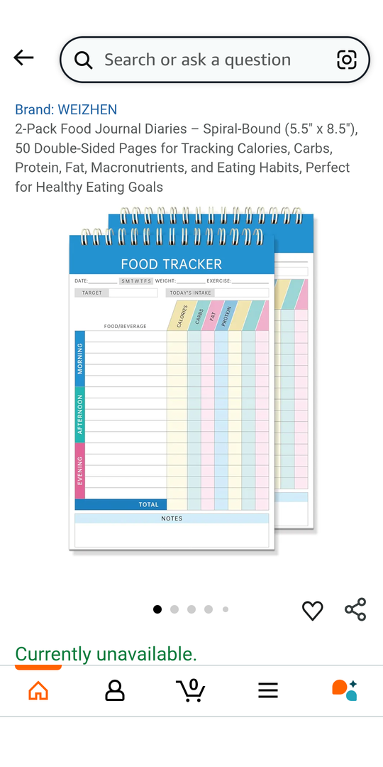 4-Pack Food Journal Diaries – Spiral-Bound (5.5" x 8.5"), 50 Double-Sided Pages for Tracking Calories, Carbs, Protein, Fat, Macronutrients, and Eating Habits, Perfect for Healthy Eating Goals