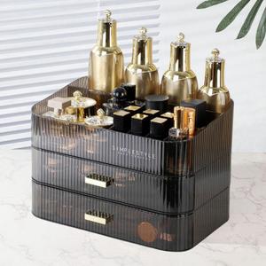 Makeup Organizer with Drawers Stackable Skincare Cosmetic Makeup organization for vanit Bathroom Desk Countertop (Black 1 tray+2 drawer)