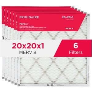 Frigidaire PureAir 20x20x1 MERV 8 Allergen Electrostatic Pleated Air Conditioner HVAC AC Furnace Filters - 6 Pack (exact dimensions 19.81 X 19.81 X 0.81)