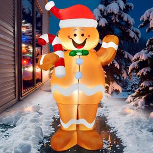 Joiedomi 5 FT Christmas Inflatable Outdoor Decorations, Christmas Blow Ups Gingerbread Man Yard Decorations with Candy Canes, Cute Xmas Outdoor Gingerbread Inflatables for Xmas Lawn Garden Decor