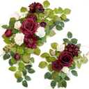 Wedding Decor (Pack of 2) Welcome Sign Flower Backdrop Garland for Ceremony Reception Wall Easel Home Decoration Entryway Faux Outdoor Board Head Table Decor (Burgundy & White)