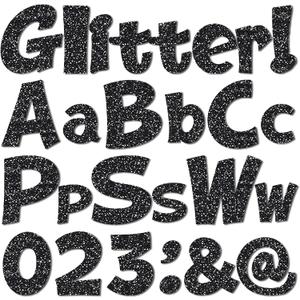 Colarr 144 Pcs Glitter Bulletin Board Letters for Classroom Number Alphabet Punctuation Symbol Cutout 4'' Die-Cut Poster Letter with Adhesive Dot School Party Holiday Decor Display(Black)