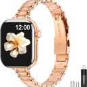 MioHHR Thin Metal Bands Compatible with Apple Watch Band Ultra3/2/1 Series 11 10 9 8 7 6 5 4 3 2 1 SE3/2/1,Slim Narrow Stainless Steel Strap for Women iWatch 49mm 46mm 45mm 44mm 42mm 41mm 40mm 38mm (Rose Gold)