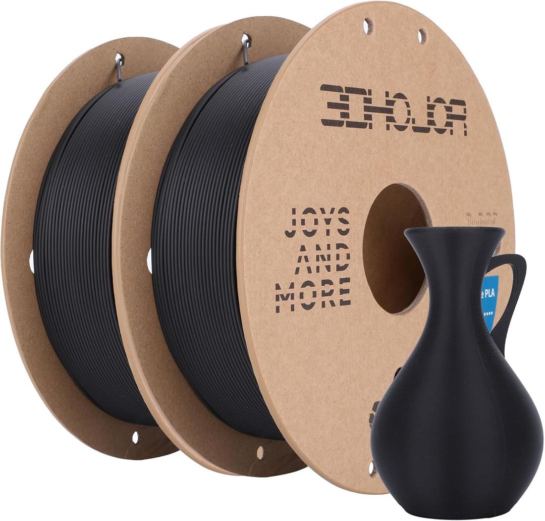 3DHoJor Matte PLA Filament 1.75mm, Upgrade Matte 3D Printer PLA Filament, 1KG*2 Bundle Cardboard Spool 3D Printing Filament for 3D Printers(Matte Black 2Pack)