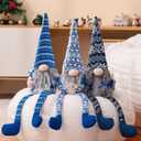 unanscre Blue Christmas Gnomes Plush Decoration - 3PCS Handmade Xmas Long Dangle Leg Winter Gnomes Hold Snowflake Candy Cane Gift Box Swedish Santa Elf Dolls for Home Table Ornament, Tiered Tray Decor