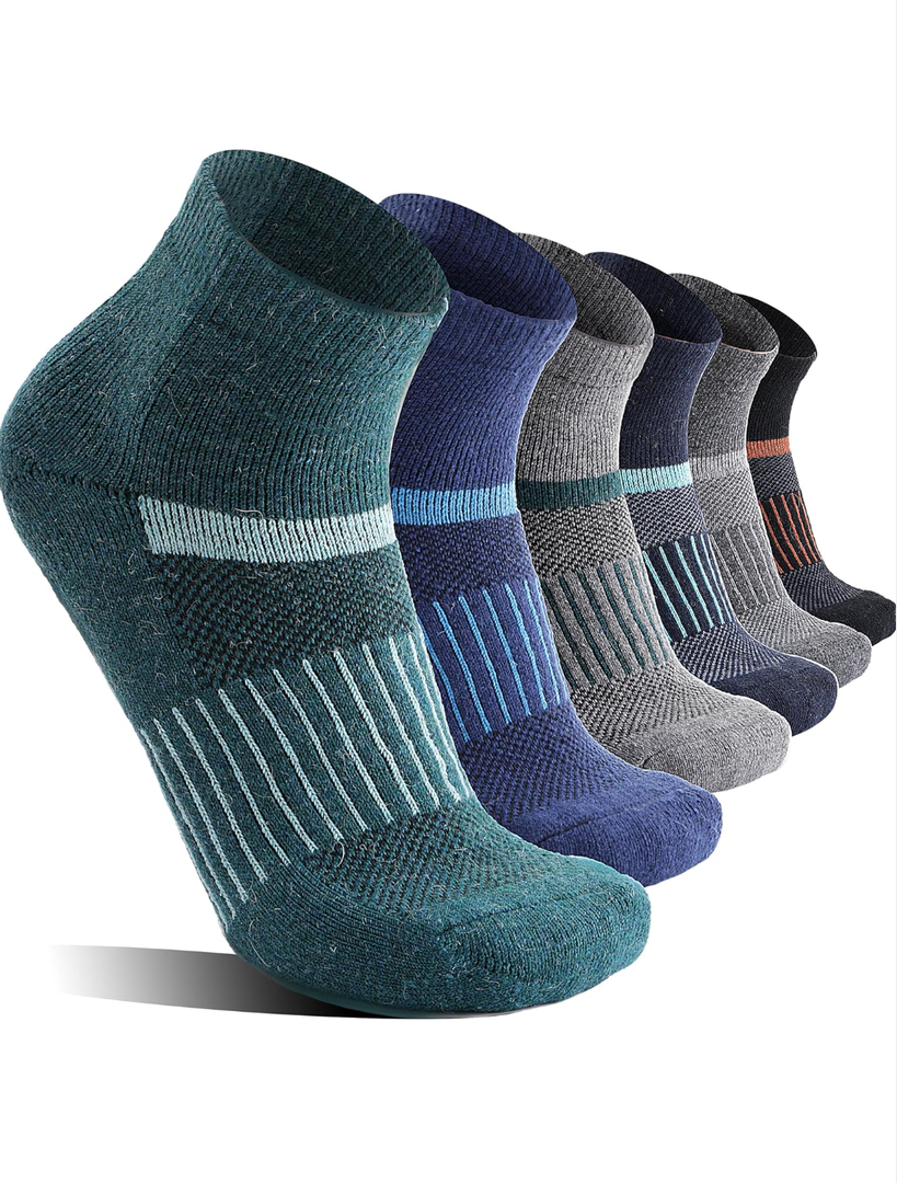 6 Pairs Merino Wool Ankle Running Hiking Socks Compression Support Breathable Thick Cushion No Show Socks for Women Men Large