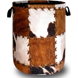 Retro Cows Print Laundry Basket Cow Cowhide Brown Funny Laundry Hamper Foldable Oxford Cloth Animal Tote Bag Clothe Toy Storage Bucket 18.9"x16.5"For Bathroom/Laundry Storage/Bedroom