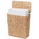 Coeusy 3 Gallon Wicker Trash Can,Small Bathroom Trash Can with Lid,Natural Water Hyacinth Wicker Waste Basket for Bedroom,Toilet,Narrow Garbage Can with Removable Liner