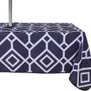 LUSHVIDA Moroccan Outdoor Tablecloth with Umbrella Hole and Zipper, 60 x 102 Inch Navy, Rectangle Waterproof Wrinkle Free Table Cloth Decorative Fabric Washable Table Cover for Patio, Party, Picnic