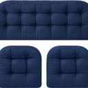 Barydat 3 Pack Wicker Furniture Cushions Waterproof Outdoor/Indoor Tufted Wicker Chair Cushions 1 Loveseat and 2 U-Shape Rattan Chairs for Patio Furniture, Rattan Love Seat, Bench(Navy Blue)