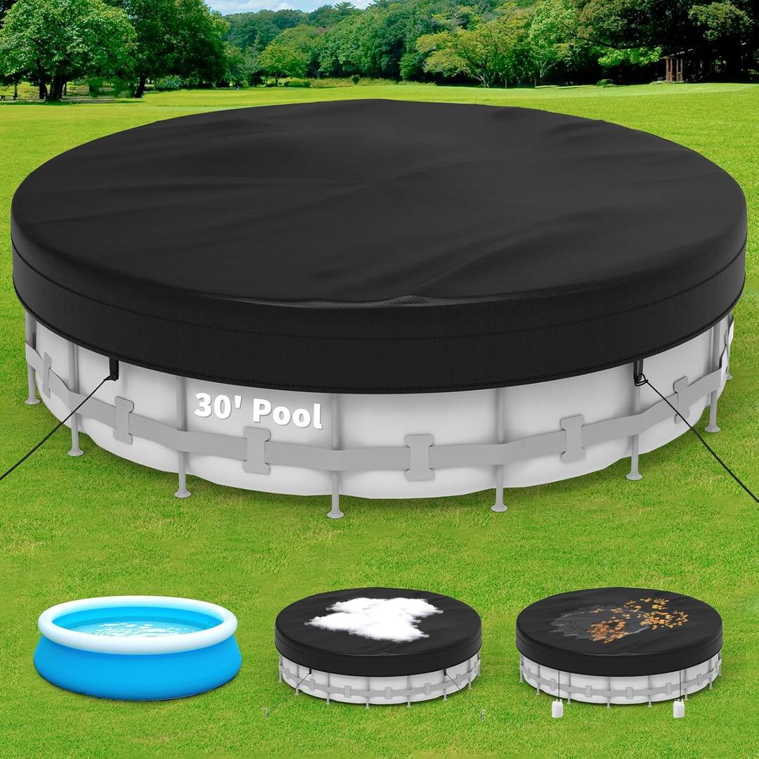30FT Round Pool Cover, Heavy Duty Pool Covers for Above Ground Pools, Round Pool Cover Protector UV and Tear Resistant, Waterproof and Dustproof