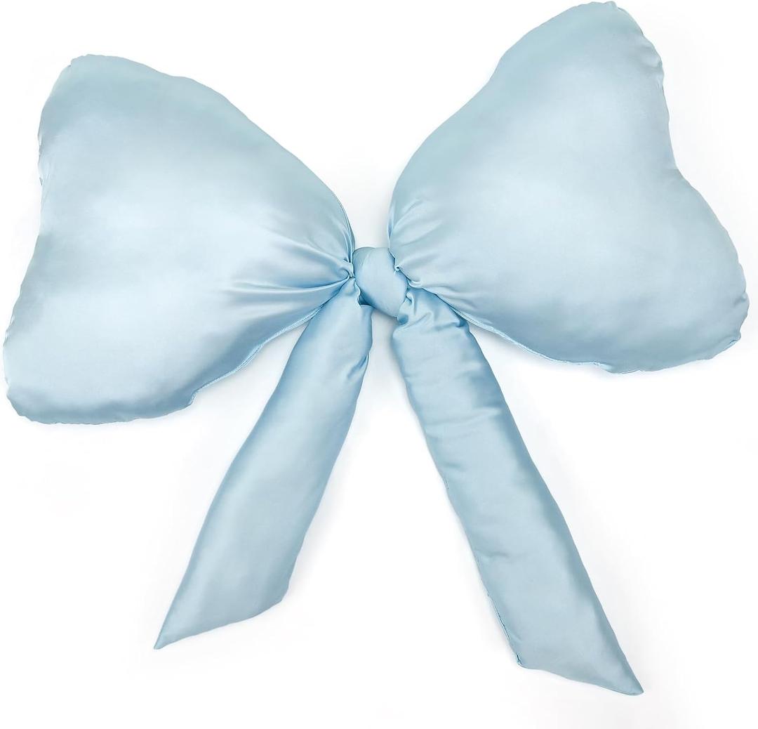Beeveer 1 Pack Bow Throw Pillow 27 x 24 Inches Big Mother Day Satin Pillow Bow Shaped Coquette Pillows Cushion for Sofa Office Lumbar Gifts Decorative for Mothers Day Aesthetic Decor(Blue)