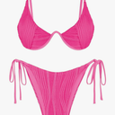 ZAFUL Women's Textured Underwire Bikini Set V Notch High Cut Swimwear Tie Side Ribbed Sexy Swimsuits L