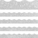60FT Shine Scalloped Bulletin Board Border- Silver Bulletin Board Border, Shiny Silver Trim Decorative Roll for Classroom, School, Office, Home